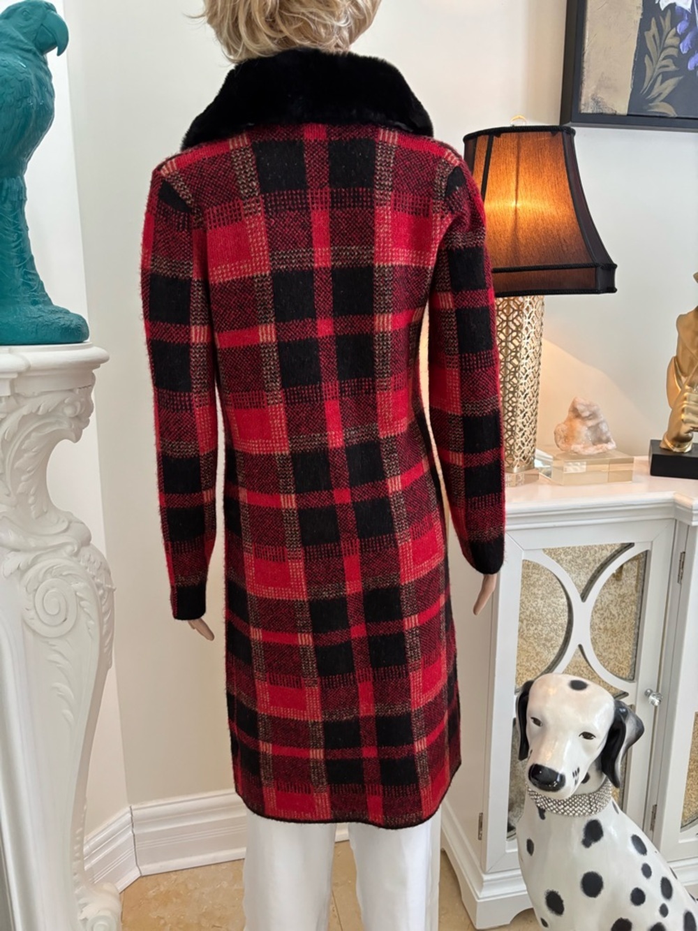 cleo Red and Black Plaid Vest with Black Faux Fur Collar - Picture 9 of 14